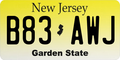 NJ license plate B83AWJ