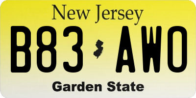 NJ license plate B83AWO