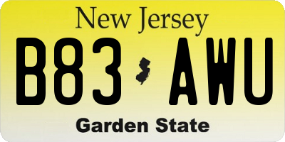 NJ license plate B83AWU