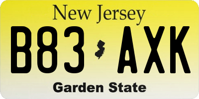 NJ license plate B83AXK