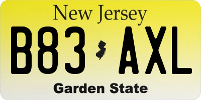 NJ license plate B83AXL