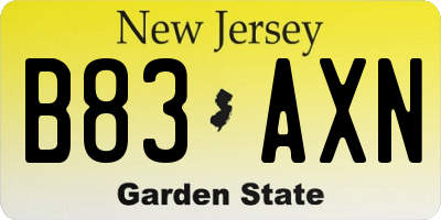 NJ license plate B83AXN
