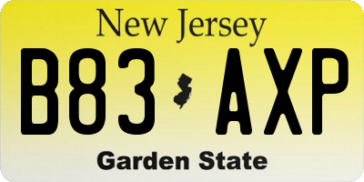 NJ license plate B83AXP