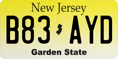 NJ license plate B83AYD