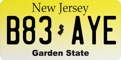 NJ license plate B83AYE
