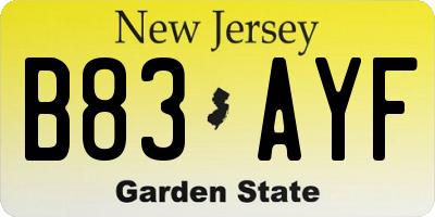 NJ license plate B83AYF