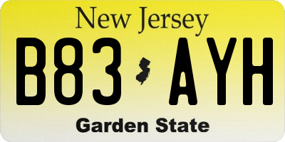 NJ license plate B83AYH