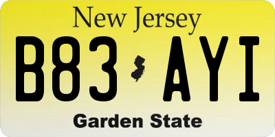 NJ license plate B83AYI