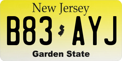 NJ license plate B83AYJ