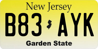 NJ license plate B83AYK