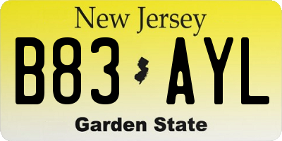 NJ license plate B83AYL