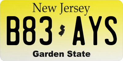 NJ license plate B83AYS