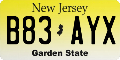 NJ license plate B83AYX