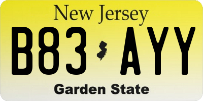 NJ license plate B83AYY