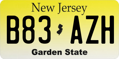 NJ license plate B83AZH