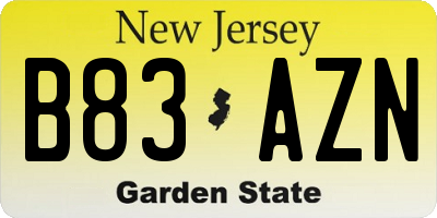 NJ license plate B83AZN