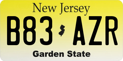 NJ license plate B83AZR