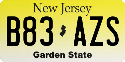 NJ license plate B83AZS