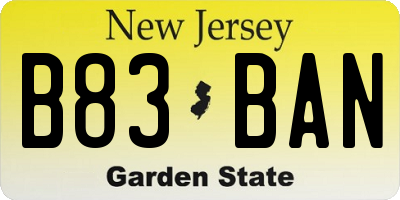 NJ license plate B83BAN