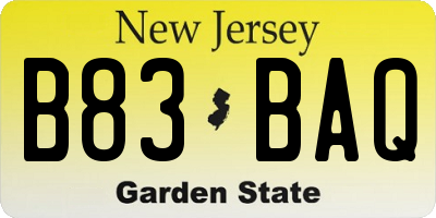 NJ license plate B83BAQ