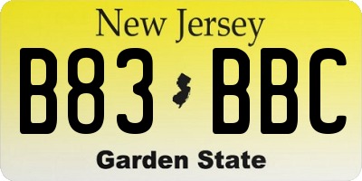 NJ license plate B83BBC