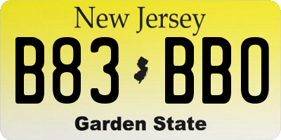 NJ license plate B83BBO