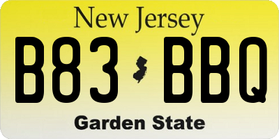 NJ license plate B83BBQ