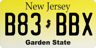 NJ license plate B83BBX