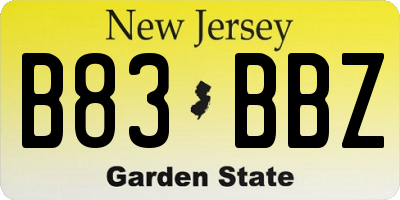 NJ license plate B83BBZ