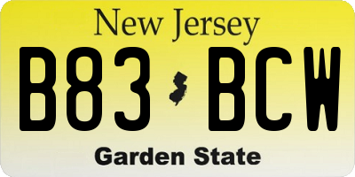NJ license plate B83BCW