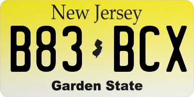 NJ license plate B83BCX