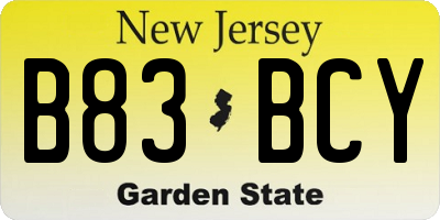 NJ license plate B83BCY