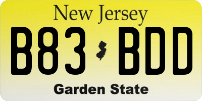 NJ license plate B83BDD