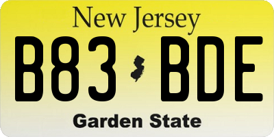 NJ license plate B83BDE