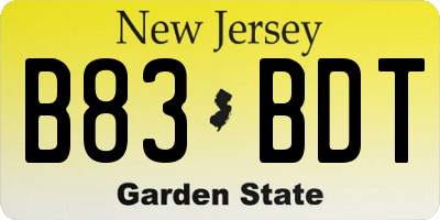 NJ license plate B83BDT