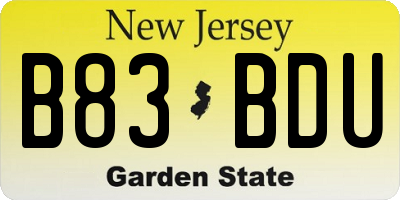 NJ license plate B83BDU