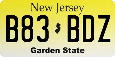 NJ license plate B83BDZ