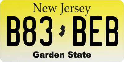 NJ license plate B83BEB