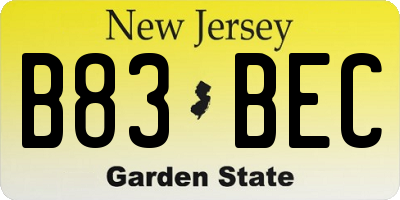 NJ license plate B83BEC