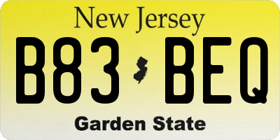 NJ license plate B83BEQ