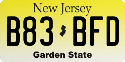 NJ license plate B83BFD