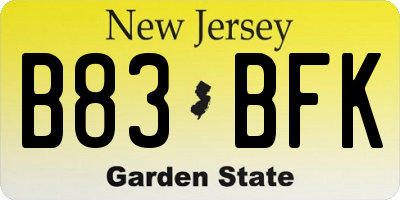 NJ license plate B83BFK