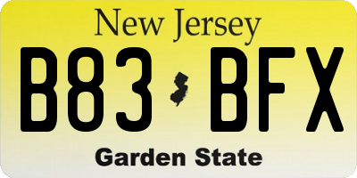 NJ license plate B83BFX