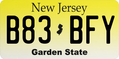 NJ license plate B83BFY