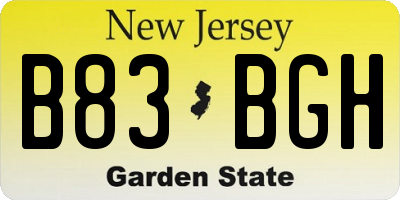 NJ license plate B83BGH