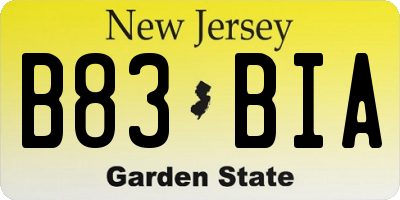 NJ license plate B83BIA