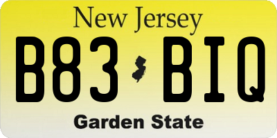 NJ license plate B83BIQ