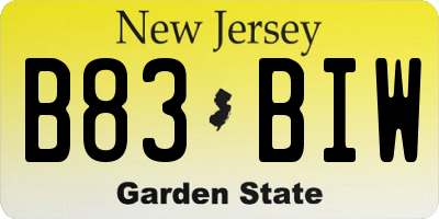 NJ license plate B83BIW