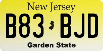 NJ license plate B83BJD
