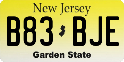 NJ license plate B83BJE